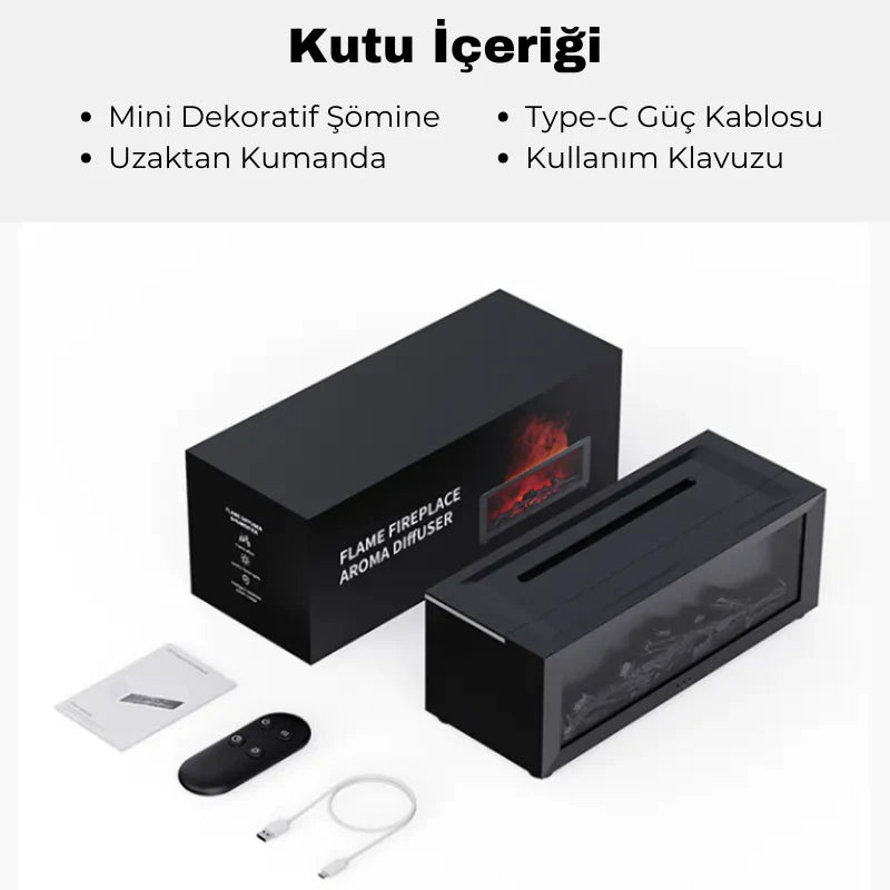 Mini Şömine Aromaterapi Hava Nemlendirici 3D Gerçek Şömine Görünümlü