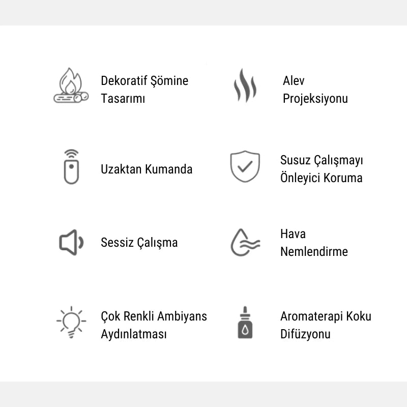 Mini Şömine Aromaterapi Hava Nemlendirici 3D Gerçek Şömine Görünümlü