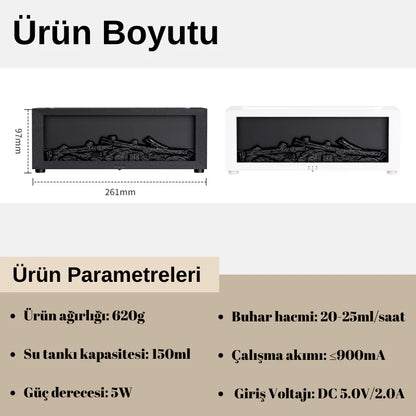 Mini Şömine Aromaterapi Hava Nemlendirici 3D Gerçek Şömine Görünümlü